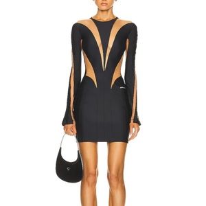MUGLER ILLUSION MESH DRESS BLACK
